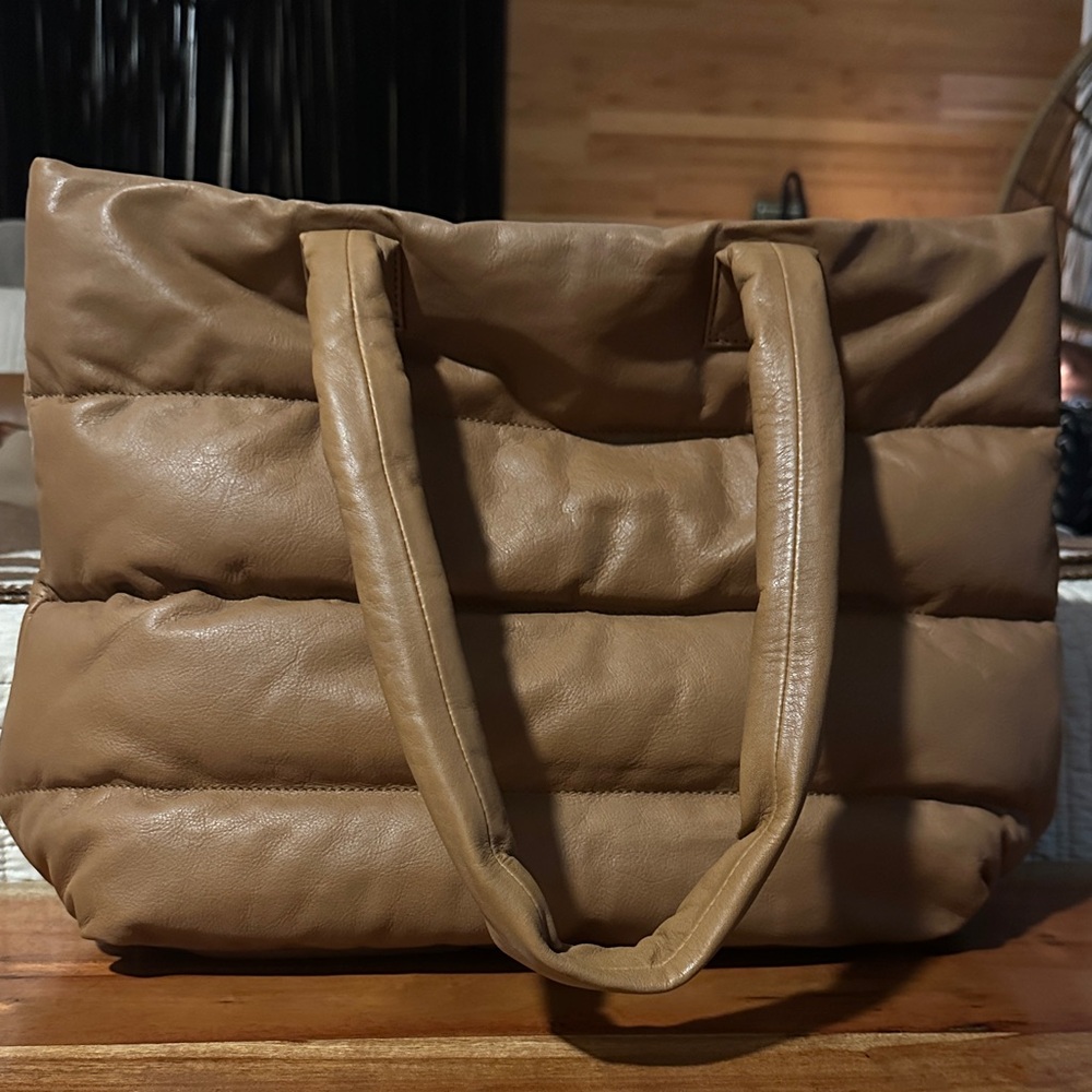 Madewell Quilted Puffer Tan Leather Tote Bag